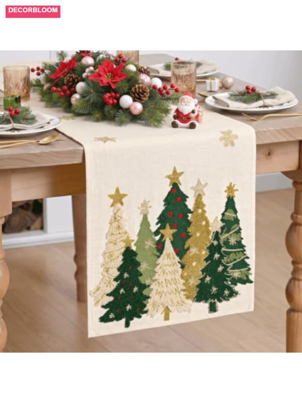 13x72 Inch Cotton Polyester Table Runner Snowflake Embroidery Winter Holiday